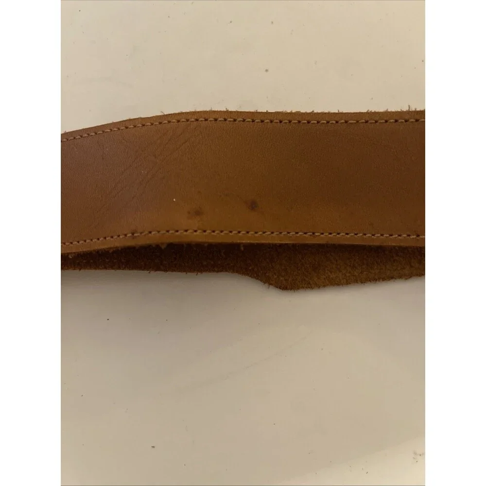 Vintage Brown Leather Belt With Ceramic Medallion 40 in
